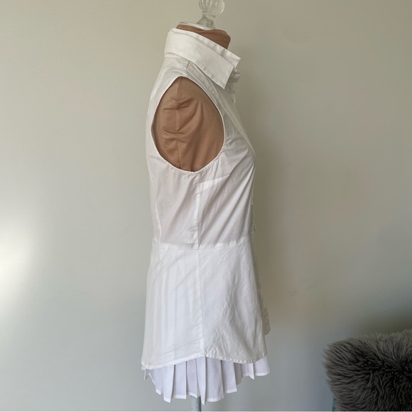 Derek Lam 10 Crosby White Sleeveless Poplin Ruffle Hem Cotton Button Top Size 4 - Picture 6 of 12